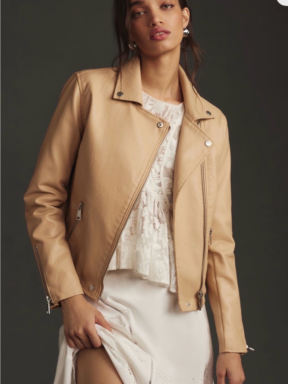 Anthropologie Beige Faux Leather Moto Jacket